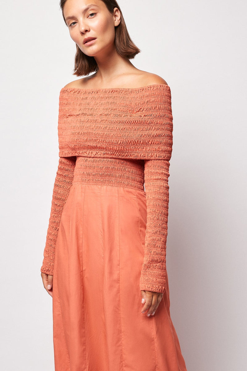 Shirred Long Sleeve Maxi