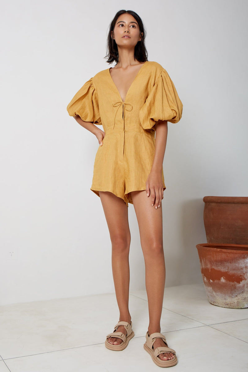 Puff Sleeve V Neck Romper