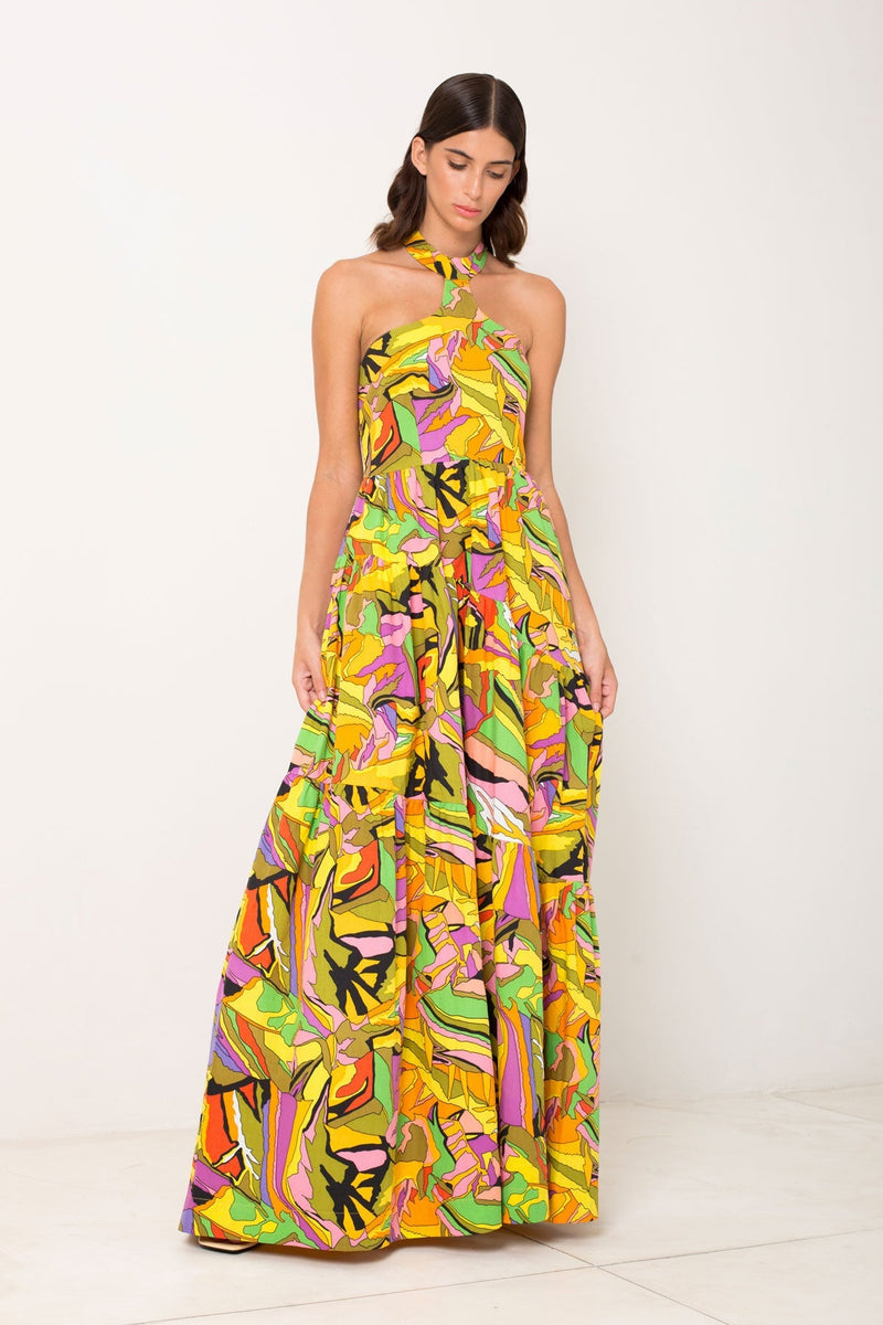 Centered Halter Neck Tiered Maxi