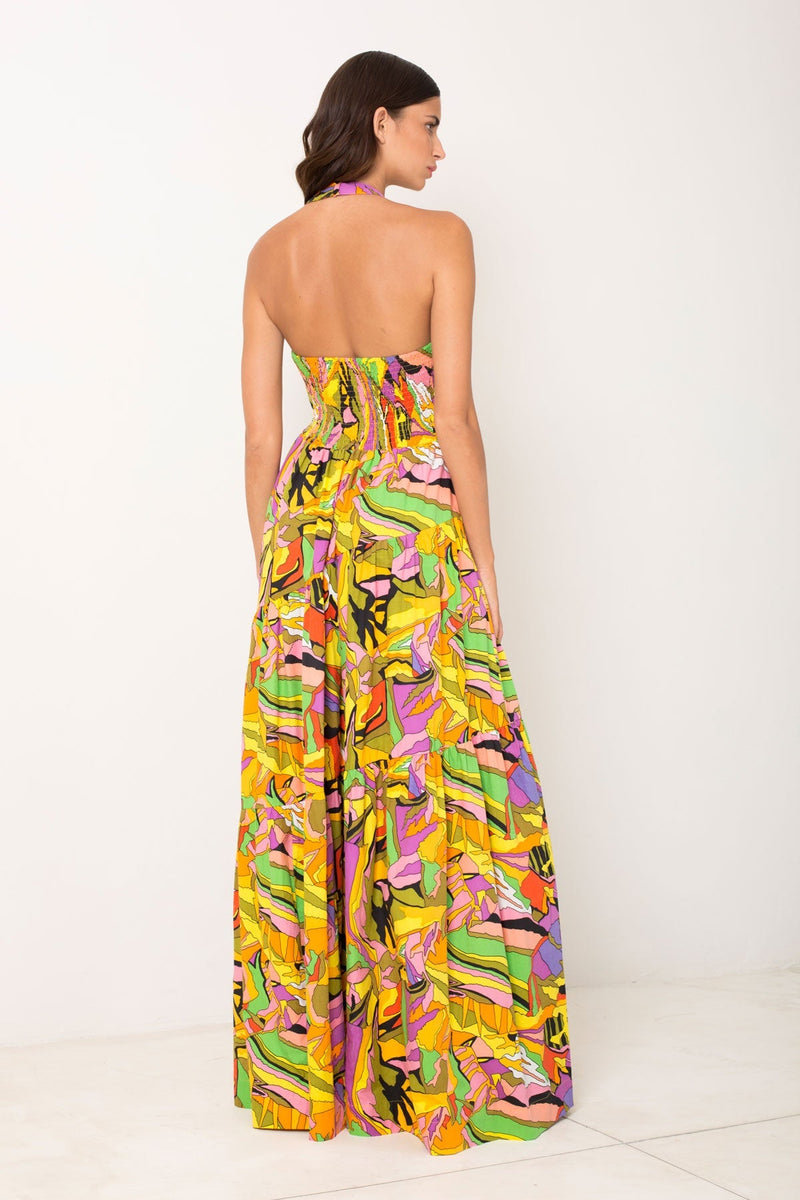 Centered Halter Neck Tiered Maxi