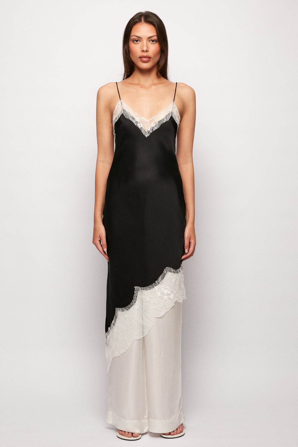 Lace Trim Asymmetric Slip Dress – S/W/F Boutique