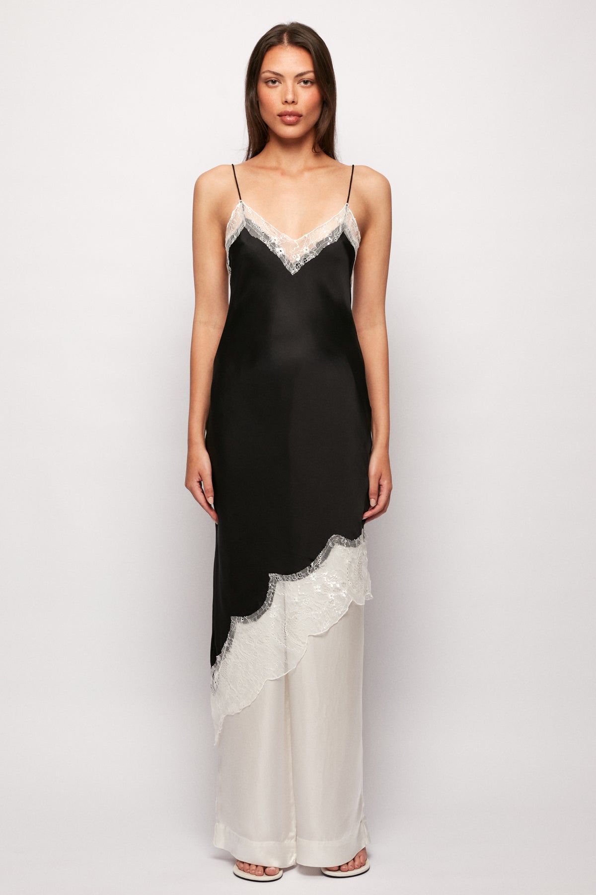 asymmetric slip dress Ruched Asymmetric One-Shoulder Maxi Dress in Black - 8 main image 0