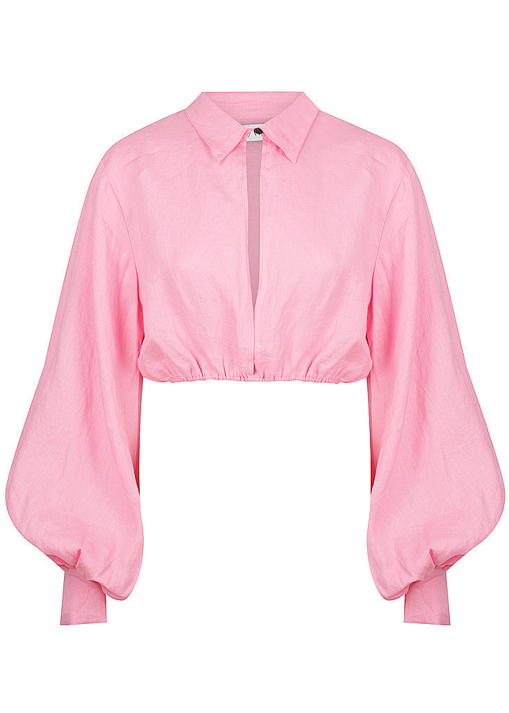 Exaggerated Puff Sleeve Cropped Shirt