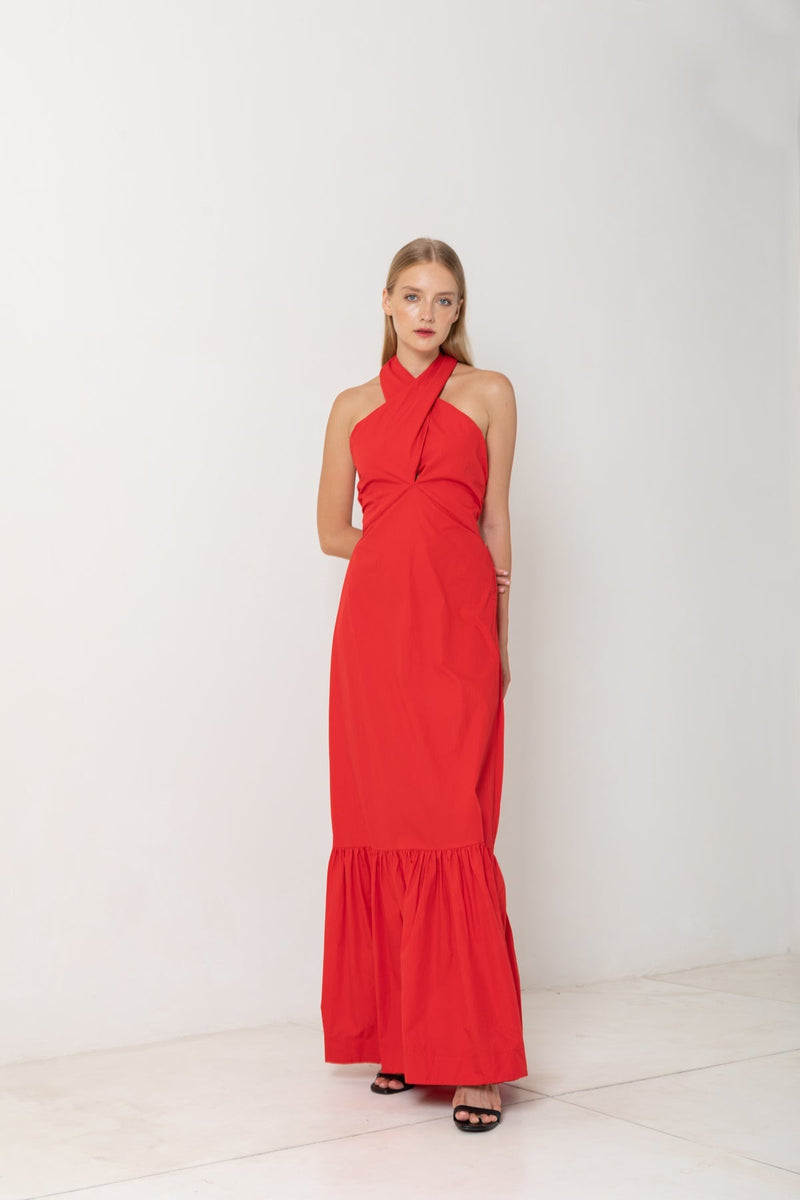 Crossover Halter Maxi Dress