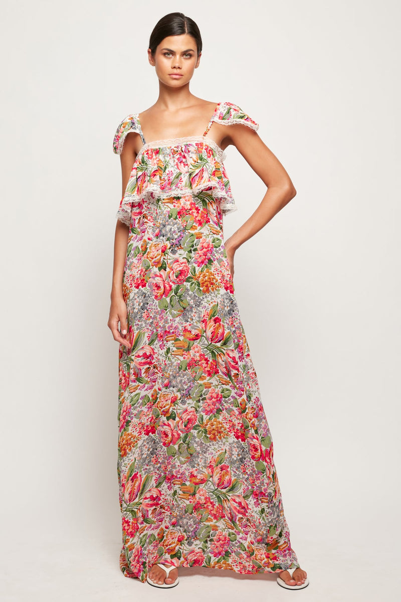 Lace Trim Frill Maxi