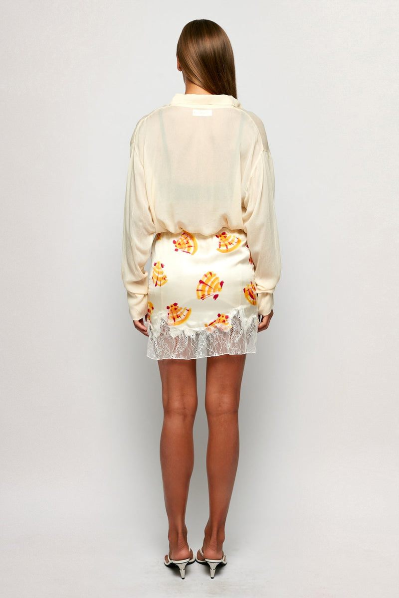 Sheer Oversized Shirt | Lace Trim Satin Mini