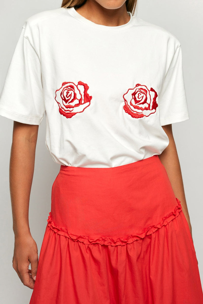 Rose Statement Tee | High Waisted Gathered Midi
