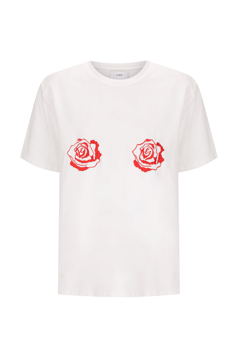 Rose Statement Tee | High Waisted Gathered Midi