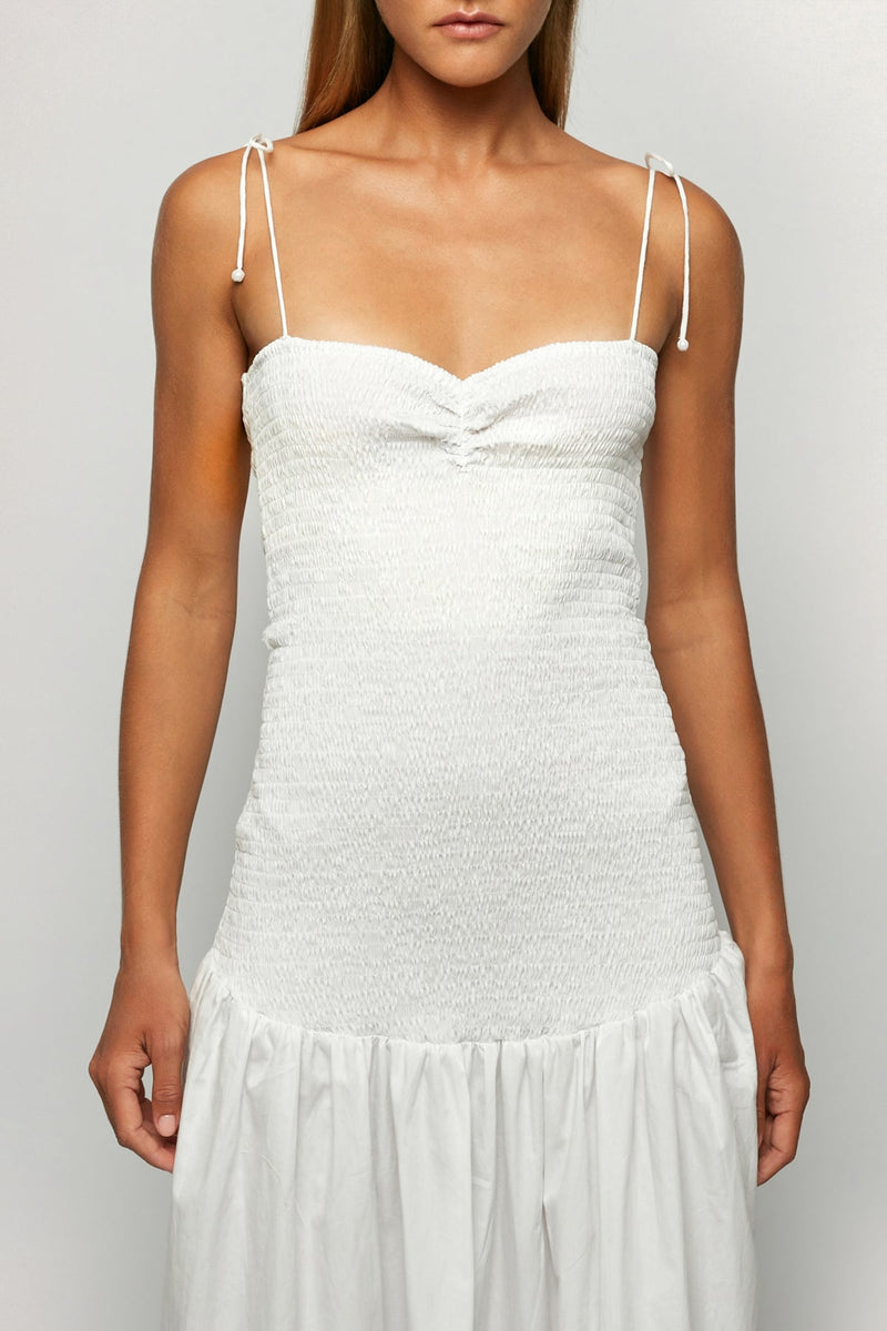 Shirred Embroidered Drop Hem Maxi
