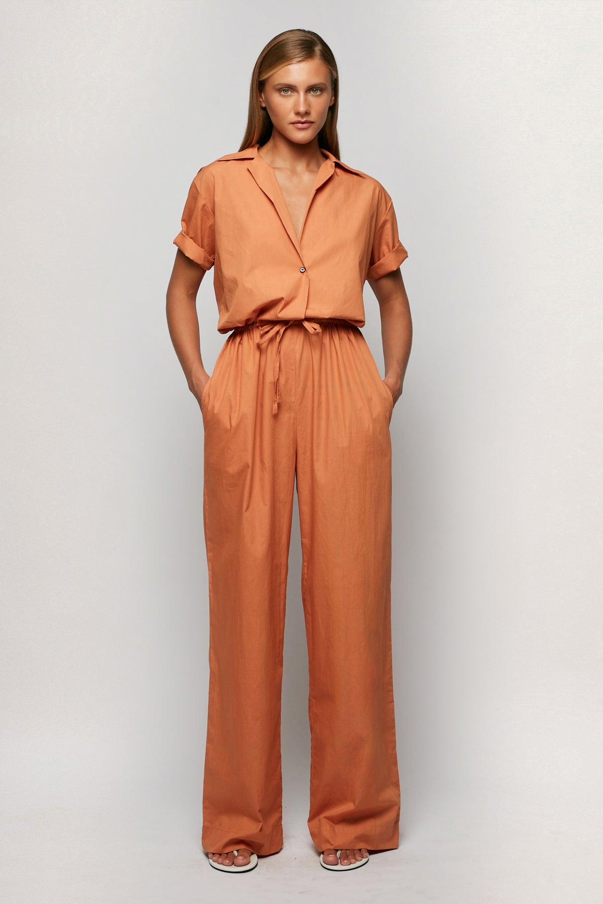 Fashion Burnt Orange Jumpsuit Womens Shirt Style Jumpsuit – S/W/F