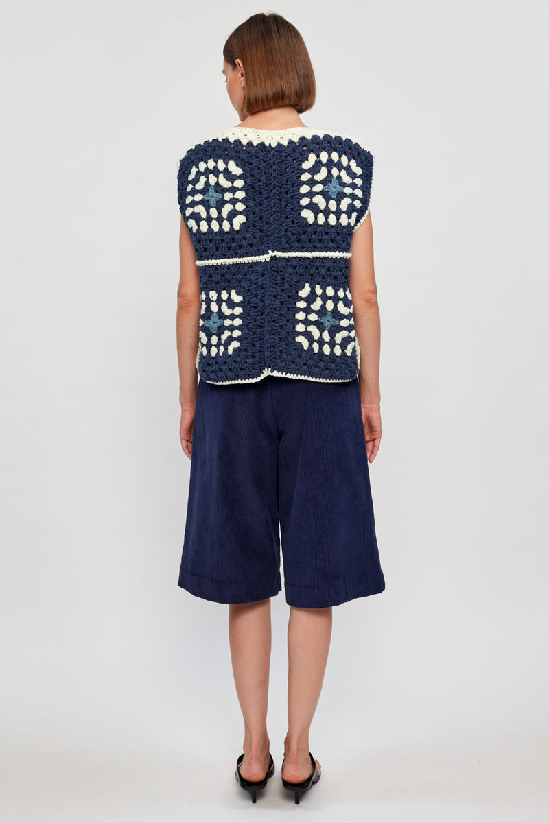 Knitted Crochet Vest | Corduroy Bermuda Short