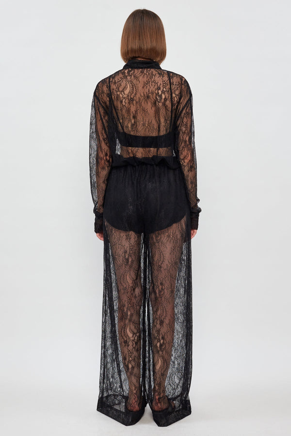 Sheer Lace Button Up | Sheer Lace Wide Leg Pant