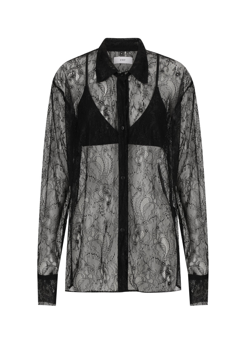 Sheer Lace Button Up | Sheer Lace Wide Leg Pant