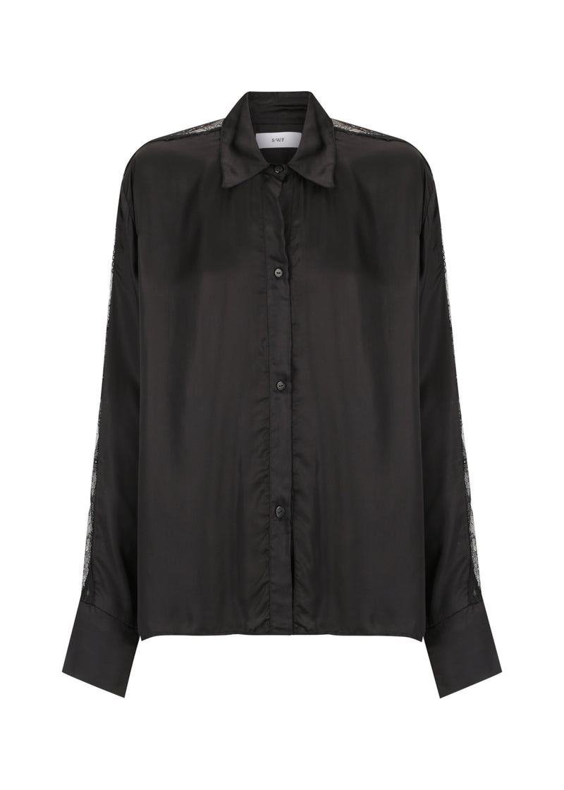 Button-Up Satin Lace Panel Top