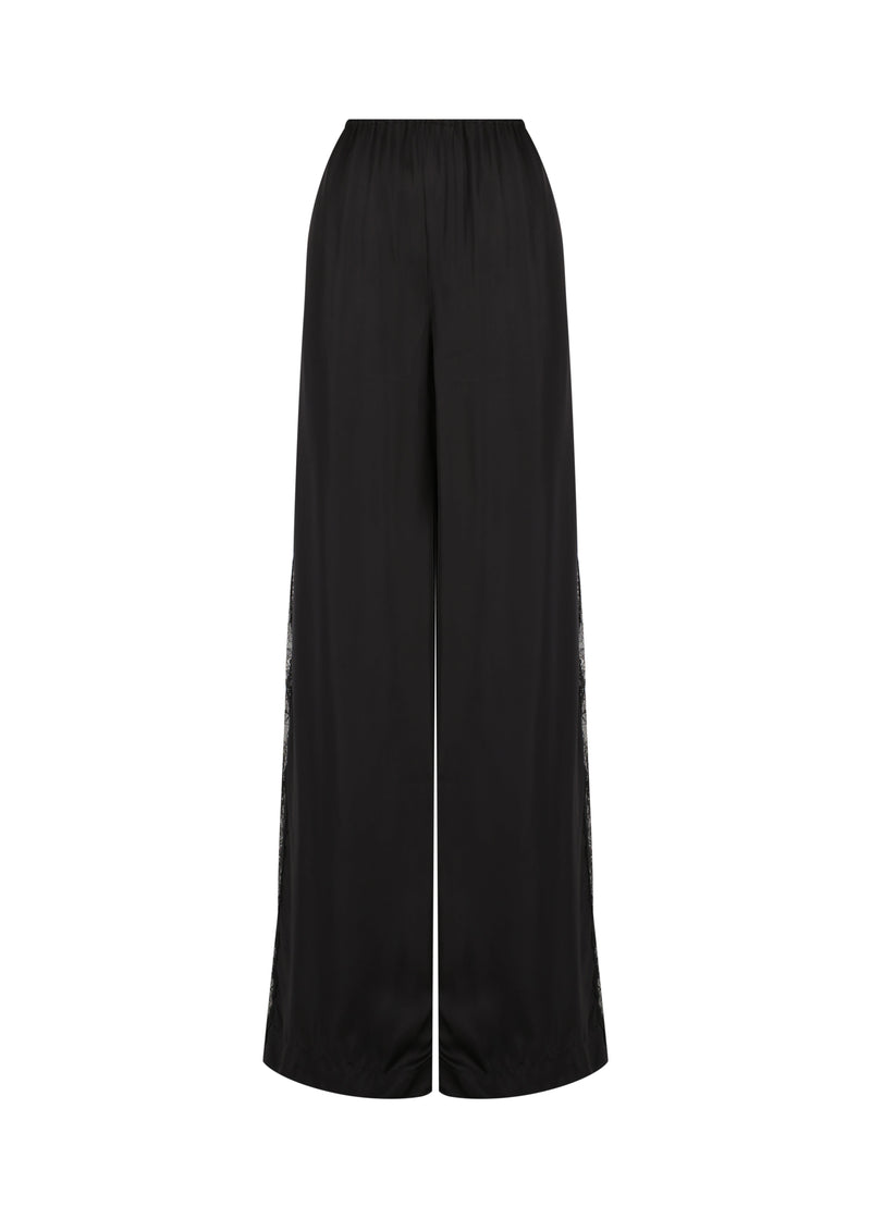 Wide-Leg Satin Lace Panel Pant