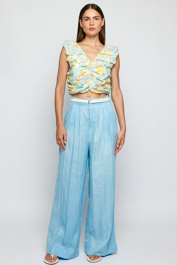 Pleated V Crop | Wide Button Up Pant