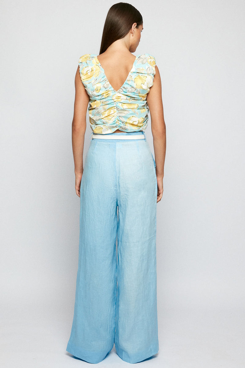 Pleated V Crop | Wide Button Up Pant