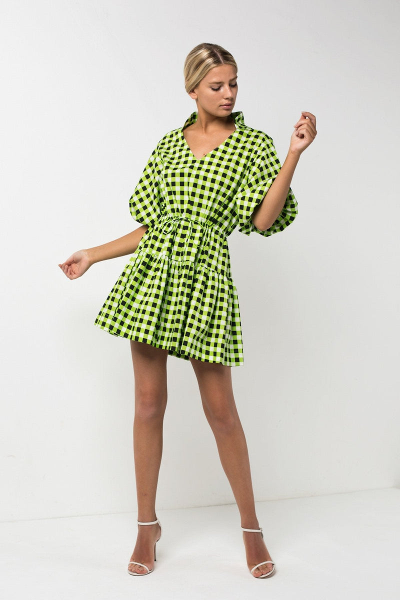 Checkmate Lime Mini Dress