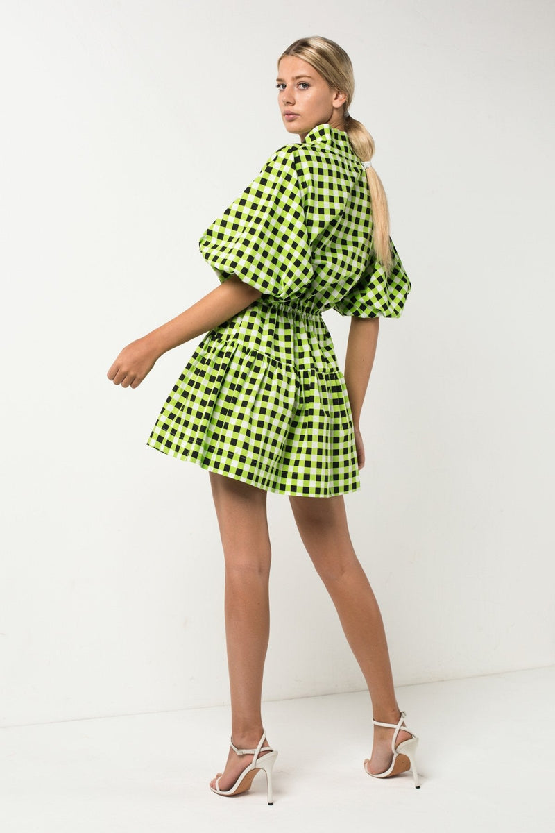 Checkmate Lime Mini Dress