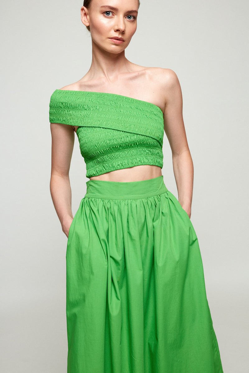 One Shoulder Shirred Top | Maxi Skirt