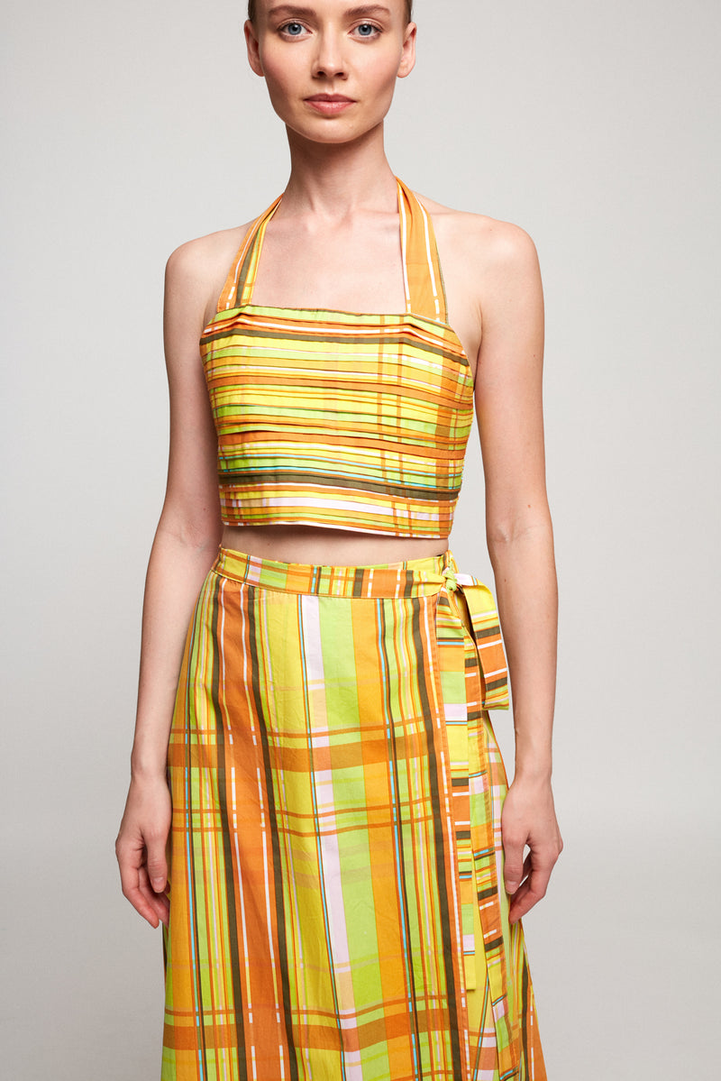 Textured Halter Crop | Tie Up Wrap Skirt