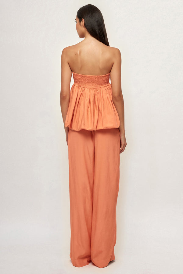 Strapless Ruffled Top | Straight Leg Pant