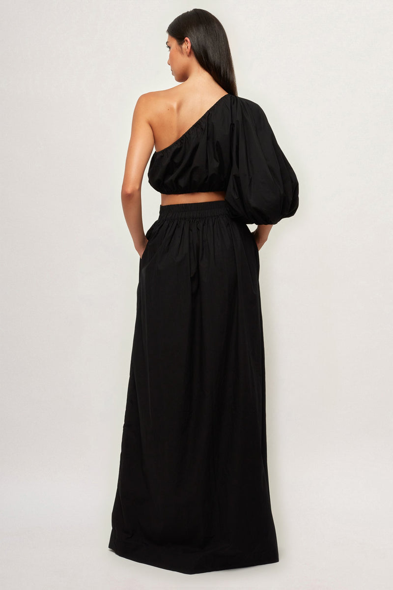 Exaggerated One Shoulder Crop | Maxi Skirt