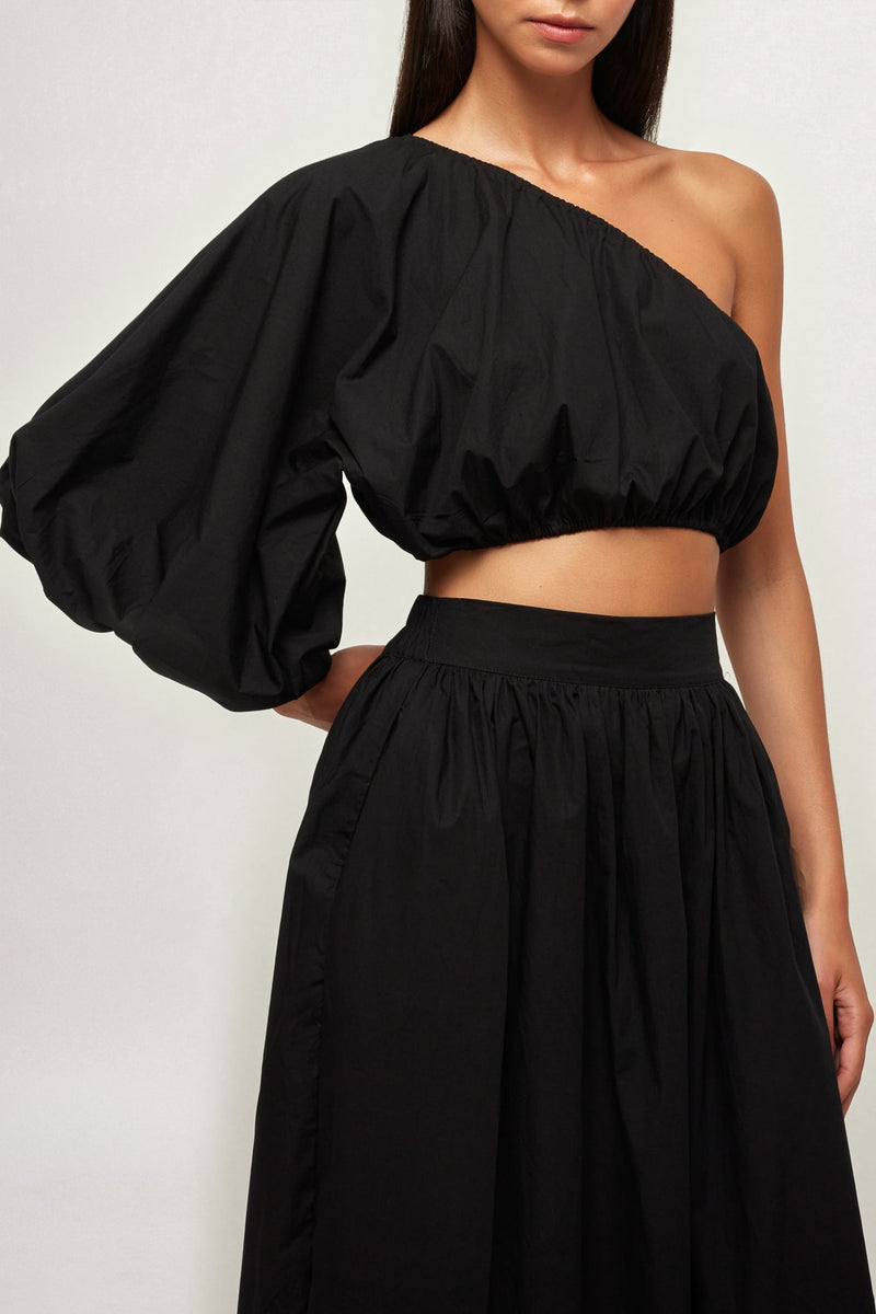 Exaggerated One Shoulder Crop | Maxi Skirt
